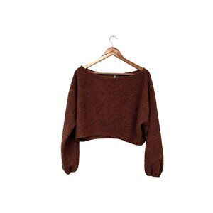 BYou Apparell Brown Women's Crop Textured Long Sleeve Sweater Size S